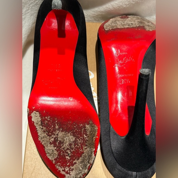 Black satin open toe Christian Louboutin - Picture 3 of 3